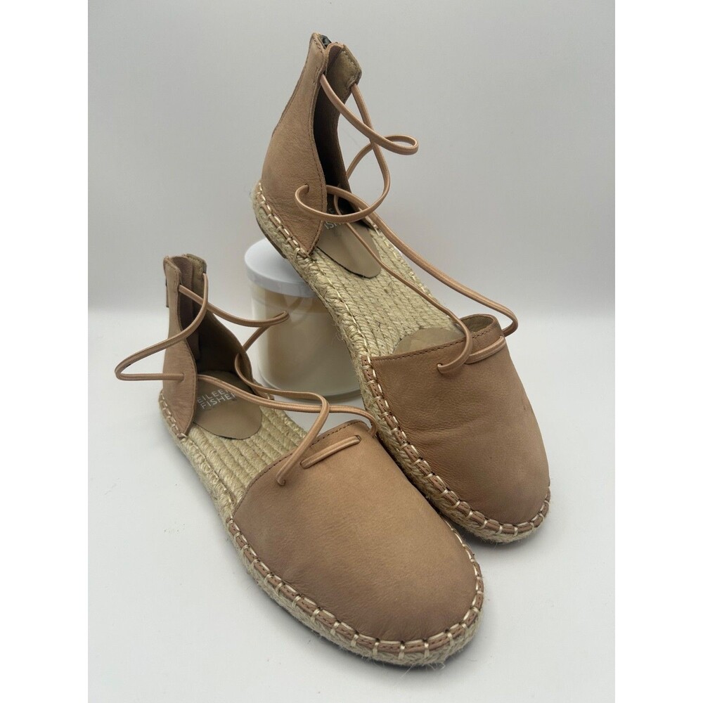 Eileen Fisher Lee Espadrille Flat Women's Sandals Leather Ecru Size 5.5 Strappy
